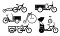 Set of utility bikes and trikes silhouette icons