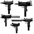 Set of uzi submachine gun illustrations. Design element for logo, label, sign, emblem.