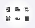 Vacancy, Vacuum cleaner and Gift box icons. Login, Truck delivery and Lift signs.