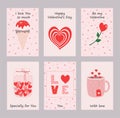 Set of valentine cards in red and pink