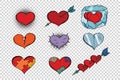 Set of Valentine hearts on a transparent background Royalty Free Stock Photo