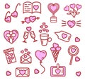 Set of valentine icons with hearts. Vector Royalty Free Stock Photo
