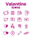 Set of Valentine icons. Valentines day signs and love symbols.