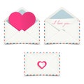 Set of Valentine romantic envelopes, love letters, isolated on w