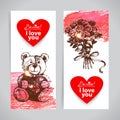 Set of Valentine`s Day banners. Hand drawn illustrations Royalty Free Stock Photo