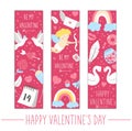 Set of ValentineÃ¢â¬â¢s day bookmarks or greeting card templates. Vertical love holiday posters or invitations. Bright pink frame