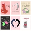 A set of Valentine\'s Day cards with cats. Confessions of love with different cats