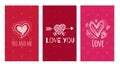 Set of Valentine`s Day cards with hearts and lettering. I love you. You and me. Banners and invitations Royalty Free Stock Photo