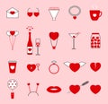 Set of Valentine`s day clip arts. Romantic elements for decoration. Awesome icons