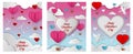 set of valentine\'s day greeting cards with paper hearts, hot air balloons and clouds Royalty Free Stock Photo