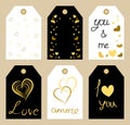 Set of valentine's day labels with gold