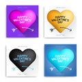 Set valentine's day luxury greeting card black, pink, gold, blue