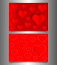 Set Valentine`s day or Mother`s day banners, bright red cards laser cutting style and paper cut red hearts. Valentine concept Royalty Free Stock Photo