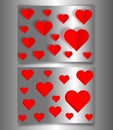 Set Valentine`s day or Mother`s day banners, silver metallic card laser cutting style and paper cut red hearts. Valentine concept Royalty Free Stock Photo