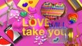 3d rendering of fancy Valentines card inscription love will take you