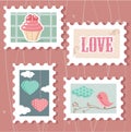 Set of valentine`s day postage stamps Royalty Free Stock Photo