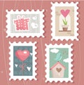 Set of valentine`s day postage stamps Royalty Free Stock Photo