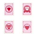 Set Valentine s day postage stamps, collection for postcard, mail envelope. Hearts, retro, vintage, vector, isolated Royalty Free Stock Photo