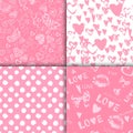 Set of Valentine`s Day seamless patterns. Pink endless backgrounds with hearts. Royalty Free Stock Photo