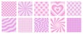 Set of Valentine\'s Day square backgrounds in y2k style, group of pink romantic cards