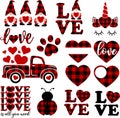 Set of Valentine\'s day vector elements: red buffalo plaid Valentine gnomes, unicorn face, old vintage truck. Love clipart Royalty Free Stock Photo