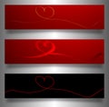 Set valentines banners, continuous line drawing of heart, set of red hearts, vector minimalist illustration of love concept Royalty Free Stock Photo