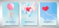 Set of Valentines day card template design, colorful balloons and heart kite flying in the sky with love message, minimalist style Royalty Free Stock Photo