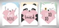 Set of Valentines day card template design, dog, panda and cat holding heart with love message, simple pastel  theme Royalty Free Stock Photo