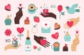 Set of Valentines day multiethnic design elements Royalty Free Stock Photo