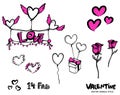 Set of Valentines day elements about love., Cute hand drawn set of icons with hearts.,Valentine`s day theme collection., Hand dra Royalty Free Stock Photo
