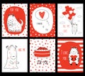 Set of Valentines day greeting cards with cute monsters Royalty Free Stock Photo