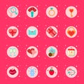Set Of Valentines Day Icons Presents, Boxes Romantic Holiday Elements Collection On Pink Background Royalty Free Stock Photo
