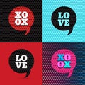 Set of 4 valentines day illustrations and typography elements