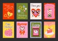 ?olorful set of romantic posters and postcards for Valentine\'s Day in cartoon style. Royalty Free Stock Photo