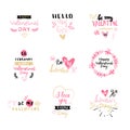 Set Of Valentines Day Typography Lettering Logo. Love Emblems Design With Hearts Hand Drawn Calligraphy Isolated Royalty Free Stock Photo