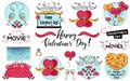 Set of Valentines Day Vector illustration in cartoon style, stiker, postcard, web cover, banner