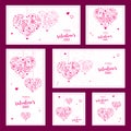 Set of Valentines wishes with abstract hearts