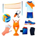 Set of valleyball equipment or sport accessories