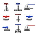 Set valves ball, fittings, pipes of metal piping system. Different types valves water, oil, gas pipeline, pipes sewage