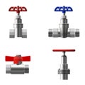 Set valves ball, fittings, pipes of metal piping system. Different types valves water, oil, gas pipeline, pipes sewage