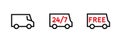 Set of the van, day and night, free delivery truck icons. Editable line vector.