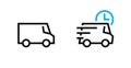 Set of Van and Delivery Time truck icons. Editable line vector. Royalty Free Stock Photo