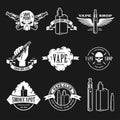 Set of vape, e-cigarette emblems, labels, prints and logos. Vector illustration.