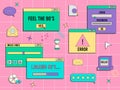 Set of vaporwave UI and UX elements. PC retro game frame. Nostalgic style 70s, 80s, 90s. Royalty Free Stock Photo