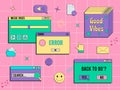 Set of vaporwave UI and UX elements. PC retro game frame. Nostalgic style 70s, 80s, 90s. Royalty Free Stock Photo