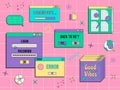 Set of vaporwave UI and UX elements. PC retro game frame. Nostalgic style 70s, 80s, 90s. Royalty Free Stock Photo