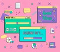 Set of vaporwave UI and UX elements. PC retro game frame. Nostalgic style 70s, 80s, 90s. Royalty Free Stock Photo