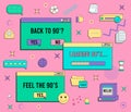 Set of vaporwave UI and UX elements. PC retro game frame. Nostalgic style 70s, 80s, 90s. Royalty Free Stock Photo