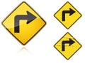 Set of variants Right Sharp turn traffic road sign