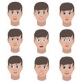 Set of variation of emotions of the same guy. He is smiling, sad, angry, surprised, outraged, confused, winking, in love. Royalty Free Stock Photo